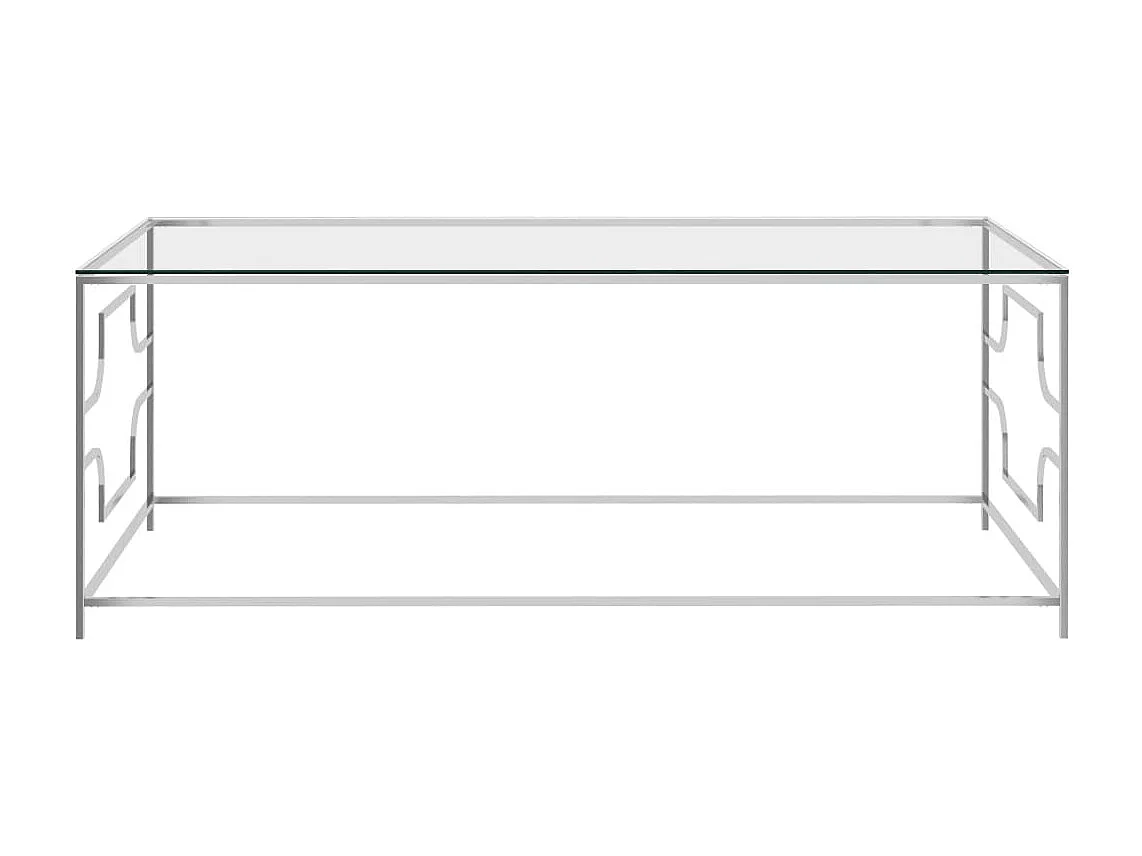 Tavolino da Caffè Argento 120x60x45 cm in Acciaio Inox e Vetro