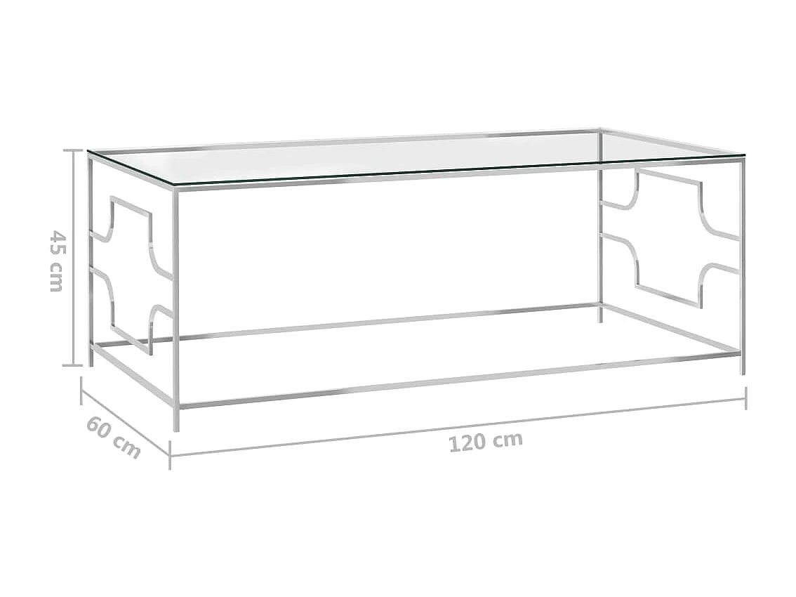 Table basse Argenté 120x60x45 cm Acier inoxydable et verre