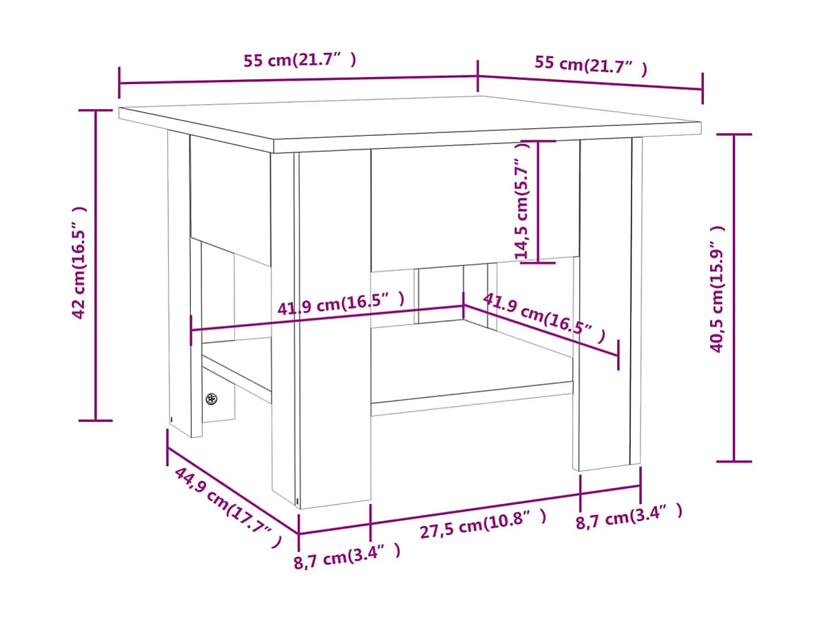 Couchtisch Schwarz 55x55x42 cm Holzwerkstoff