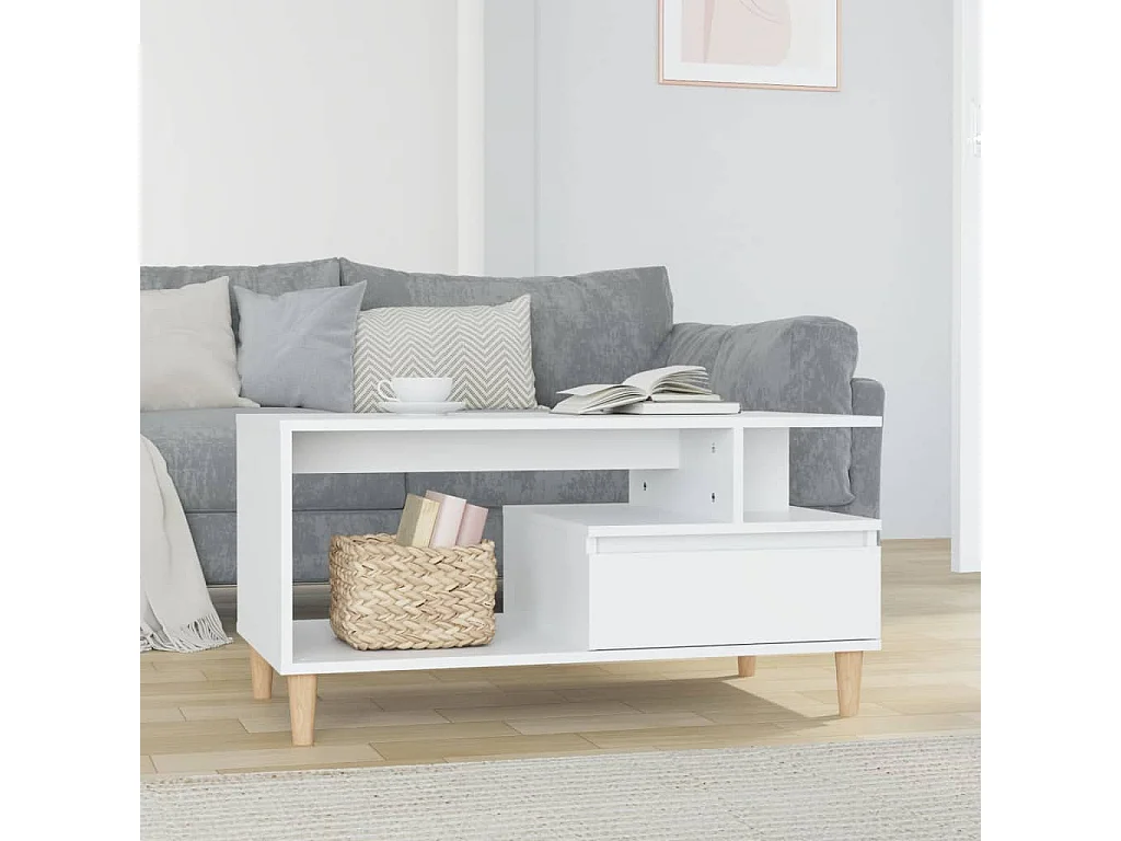 Tavolino da Salotto Bianco Lucido 90x49x45 cm Legno Multistrato