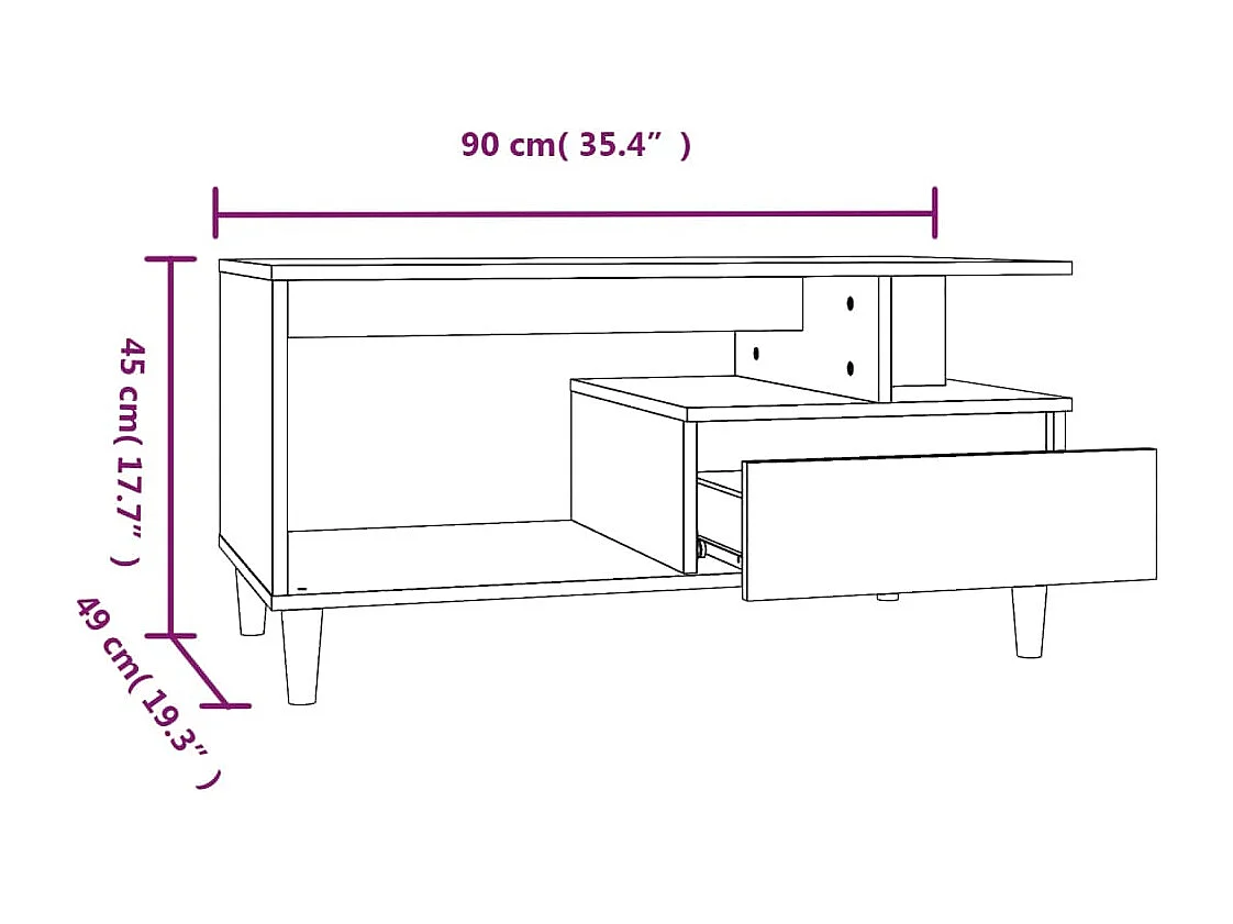 Tavolino da Salotto Bianco Lucido 90x49x45 cm Legno Multistrato