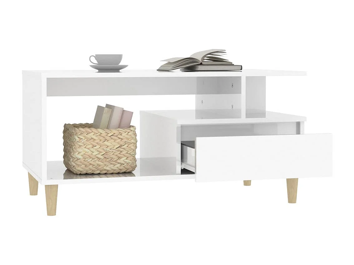 Tavolino da Salotto Bianco Lucido 90x49x45 cm Legno Multistrato