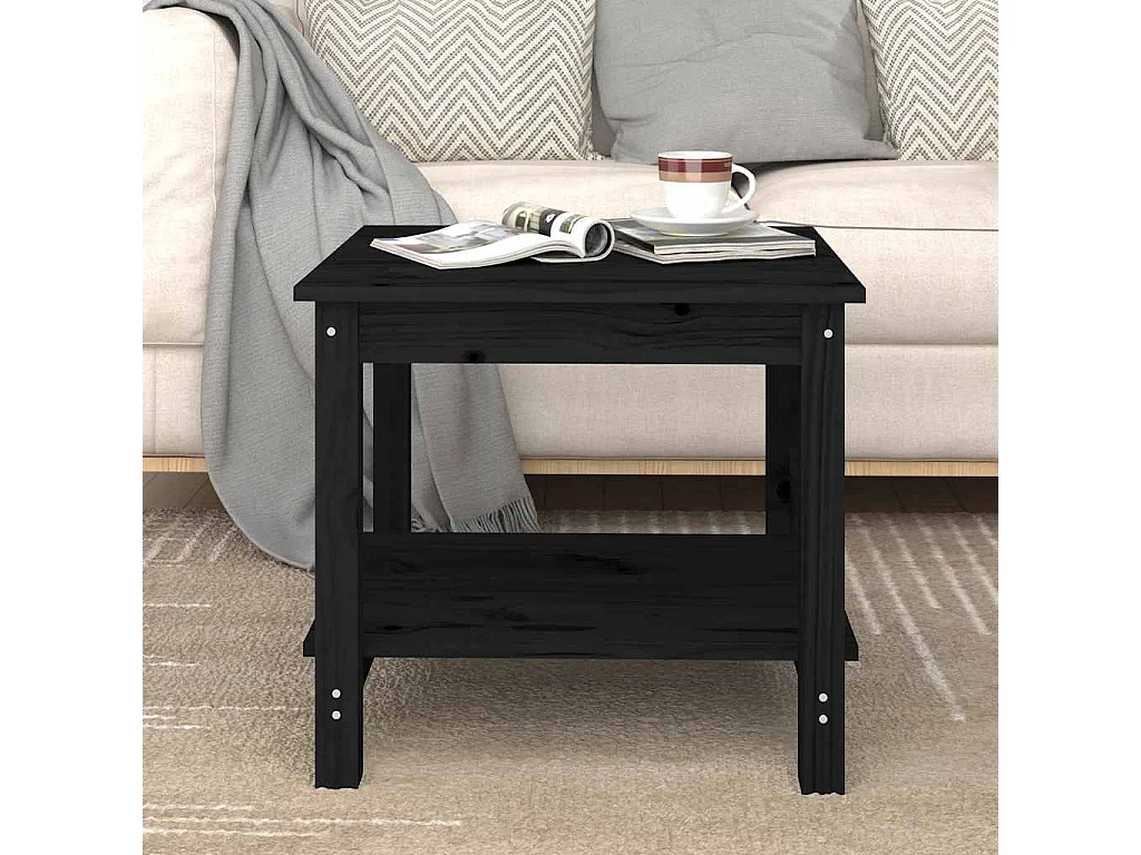 Tavolino da Salotto Nero 50x50x45 cm Legno Massello di Pino