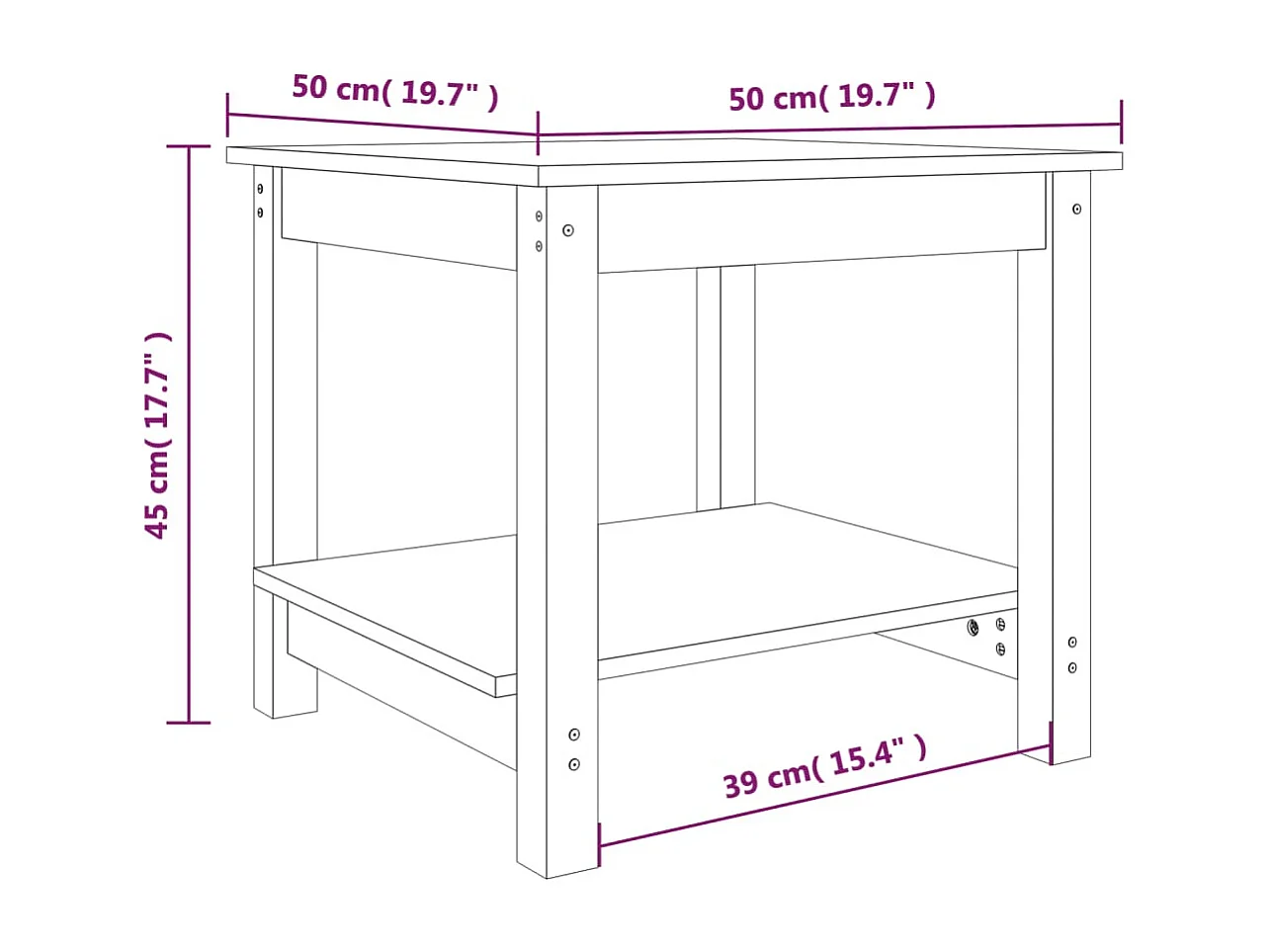 Tavolino da Salotto Nero 50x50x45 cm Legno Massello di Pino