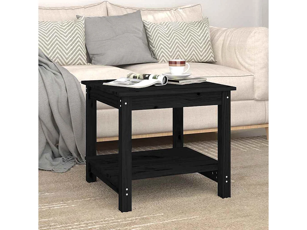 Tavolino da Salotto Nero 50x50x45 cm Legno Massello di Pino