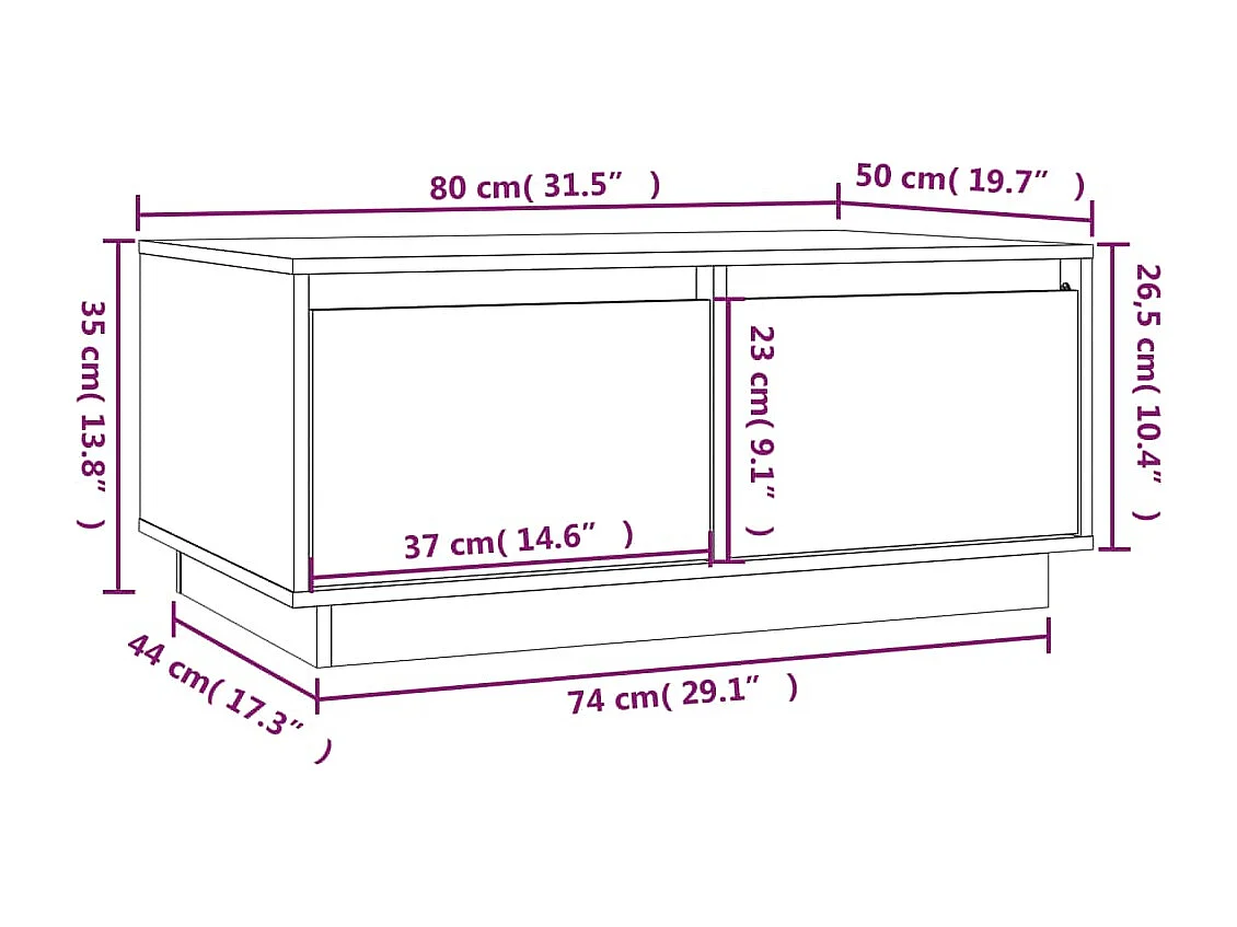 Table basse Marron miel 80x50x35 cm Bois massif de pin