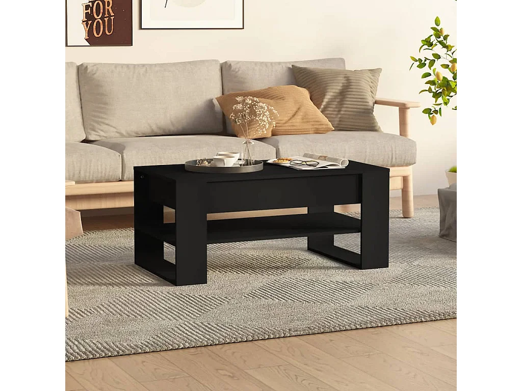 Tavolino da Salotto Nero 102x55x45 cm in Legno Multistrato