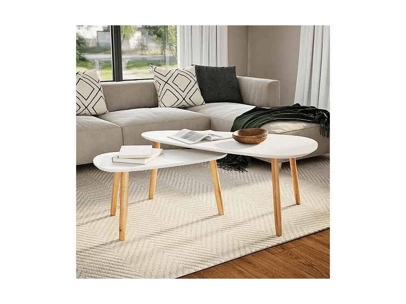 2-tlg. Couchtisch-Set Massivholz Kiefer Weiß