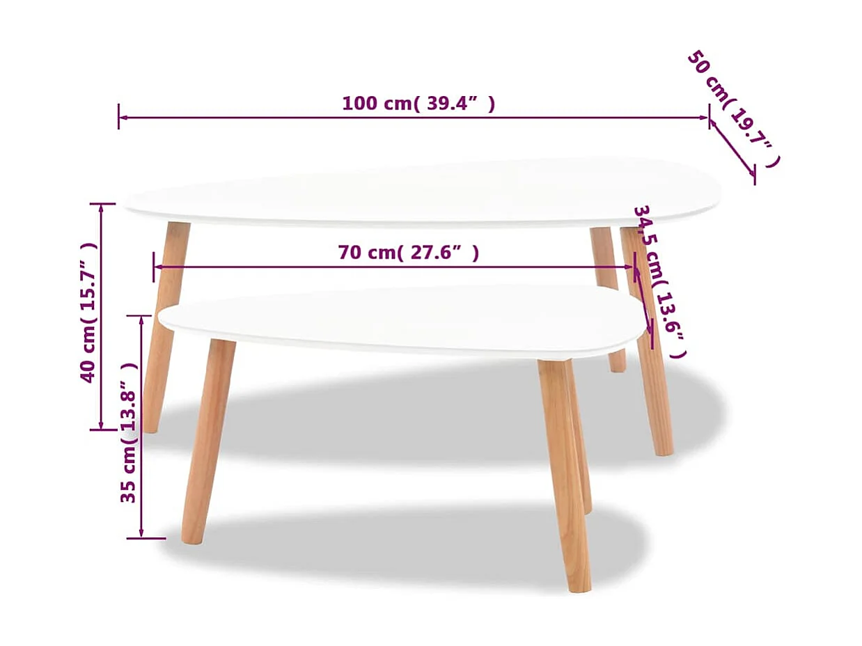 Ensemble de tables basses 2 pcs Bois de pin massif Blanc
