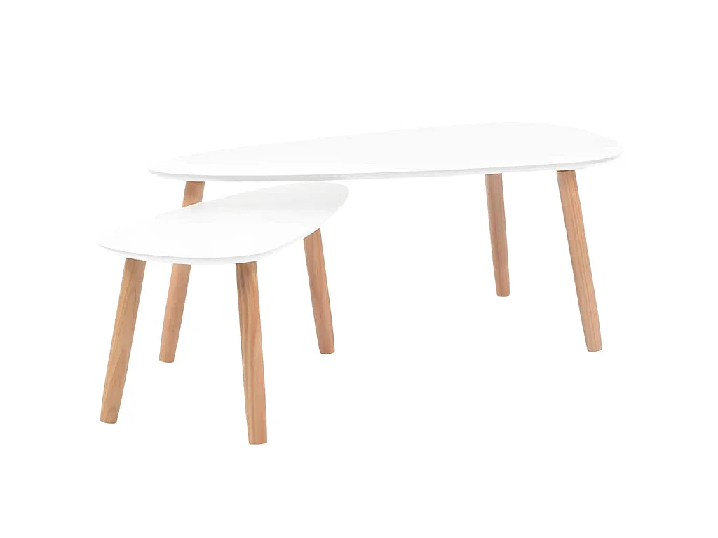 Ensemble de tables basses 2 pcs Bois de pin massif Blanc