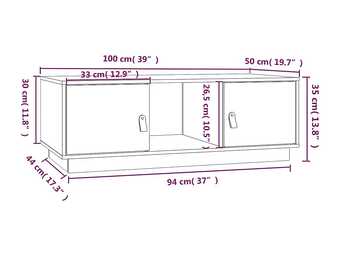 Couchtisch Grau 100x50x35 cm Massivholz Kiefer