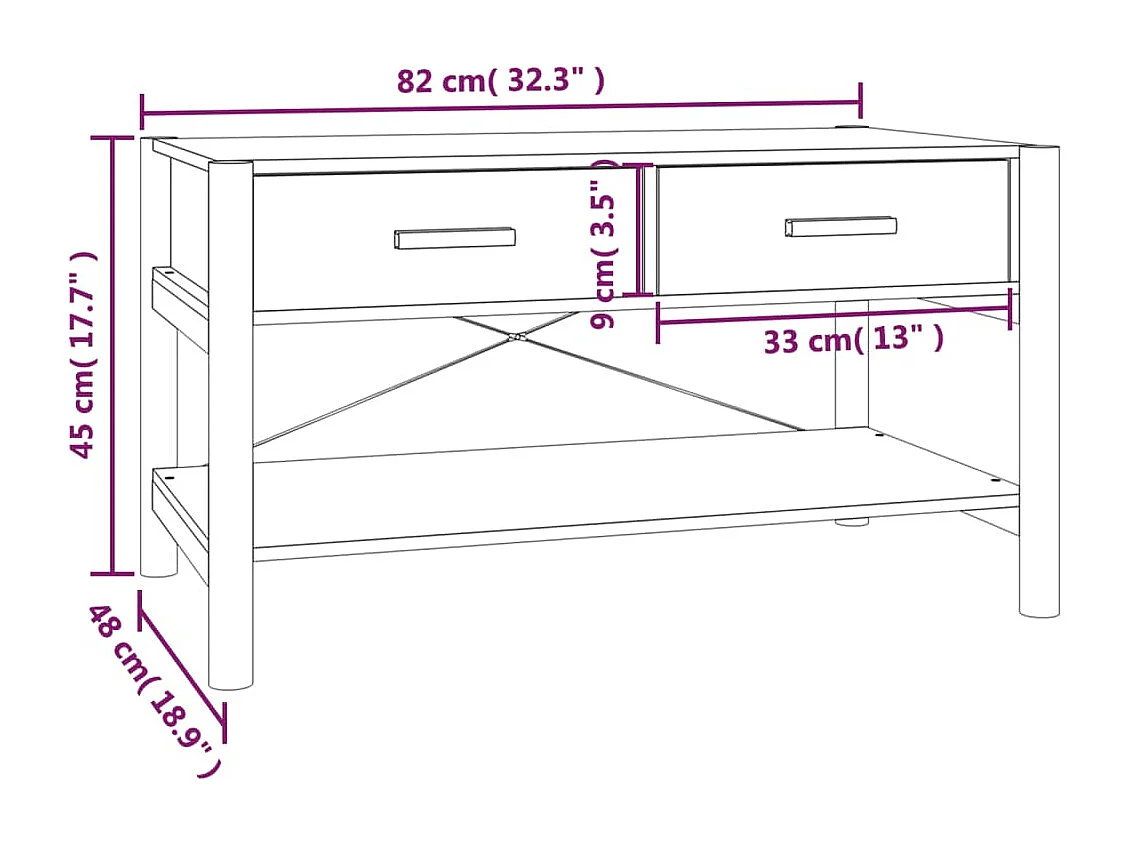 Couchtisch Schwarz 82x48x45 cm Holzwerkstoff