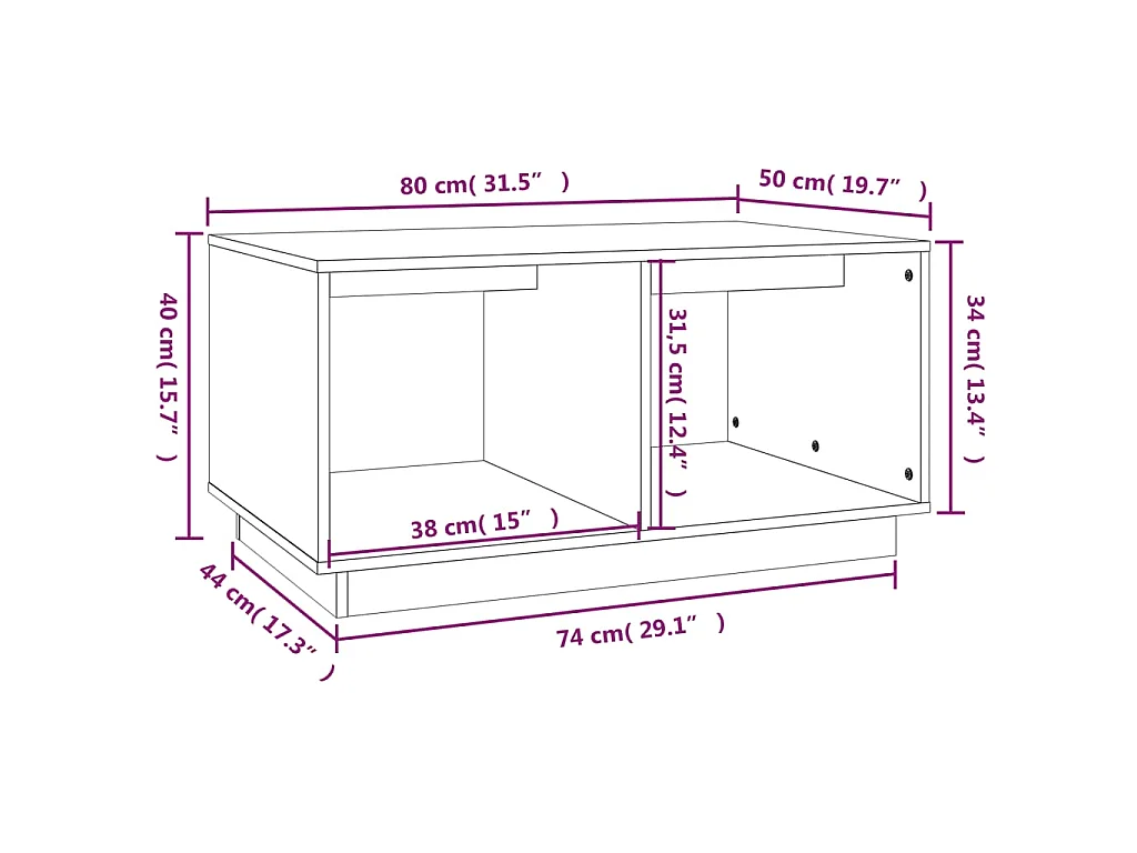 Salontafel 80x50x40 cm massief grenenhout zwart