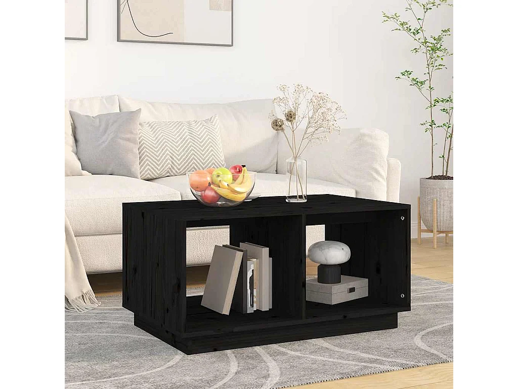 Table basse Noir 80x50x40 cm Bois massif de pin