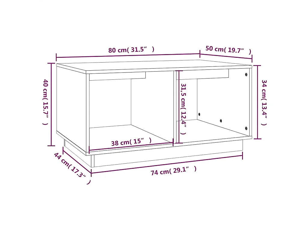 Table basse Noir 80x50x40 cm Bois massif de pin