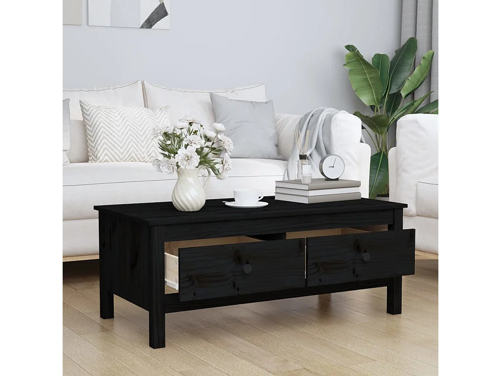 Mesa de centro 100x50x40 cm madeira de pinho maciça preto