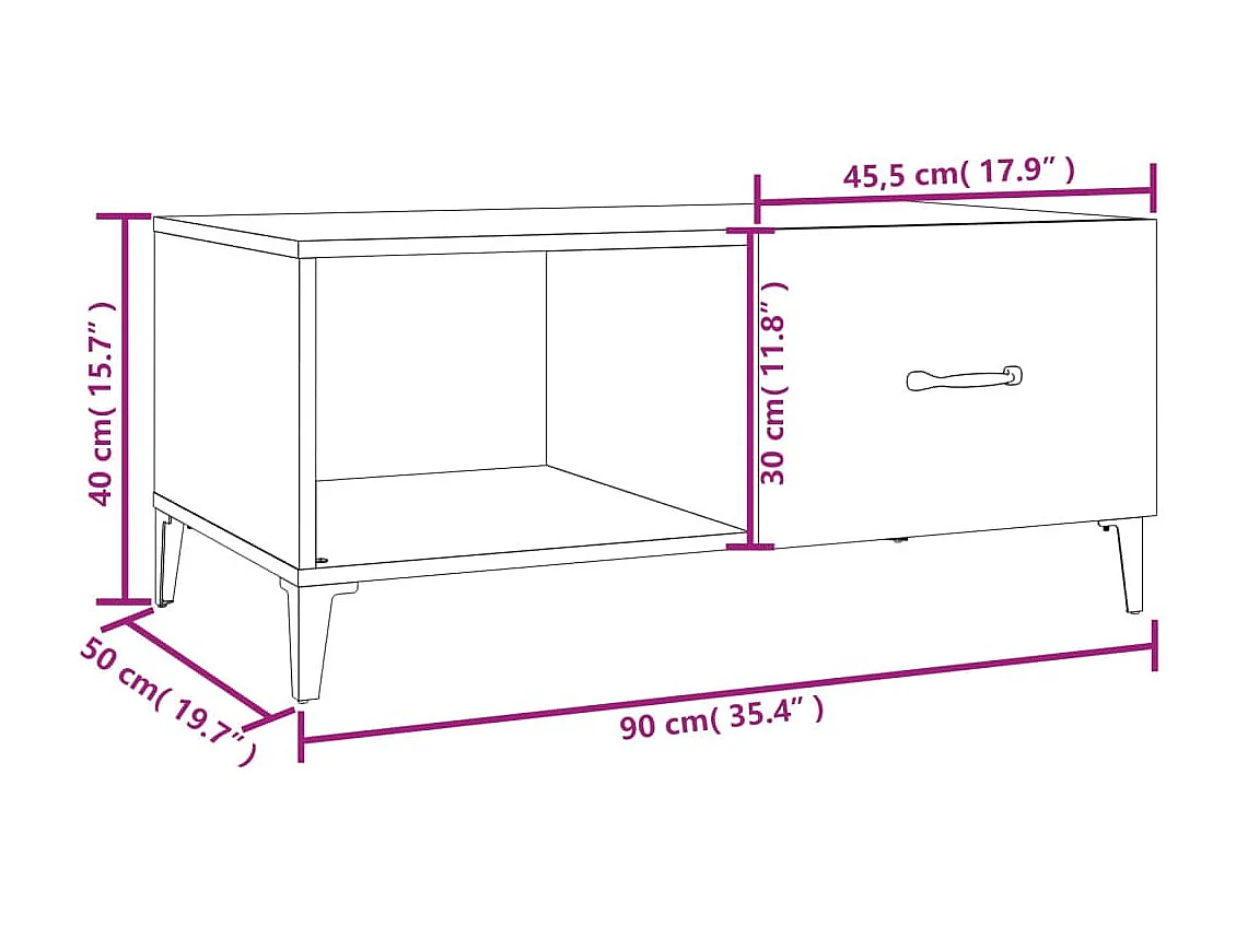 Table basse blanc 90x50x40 cm bois d'ingénierie