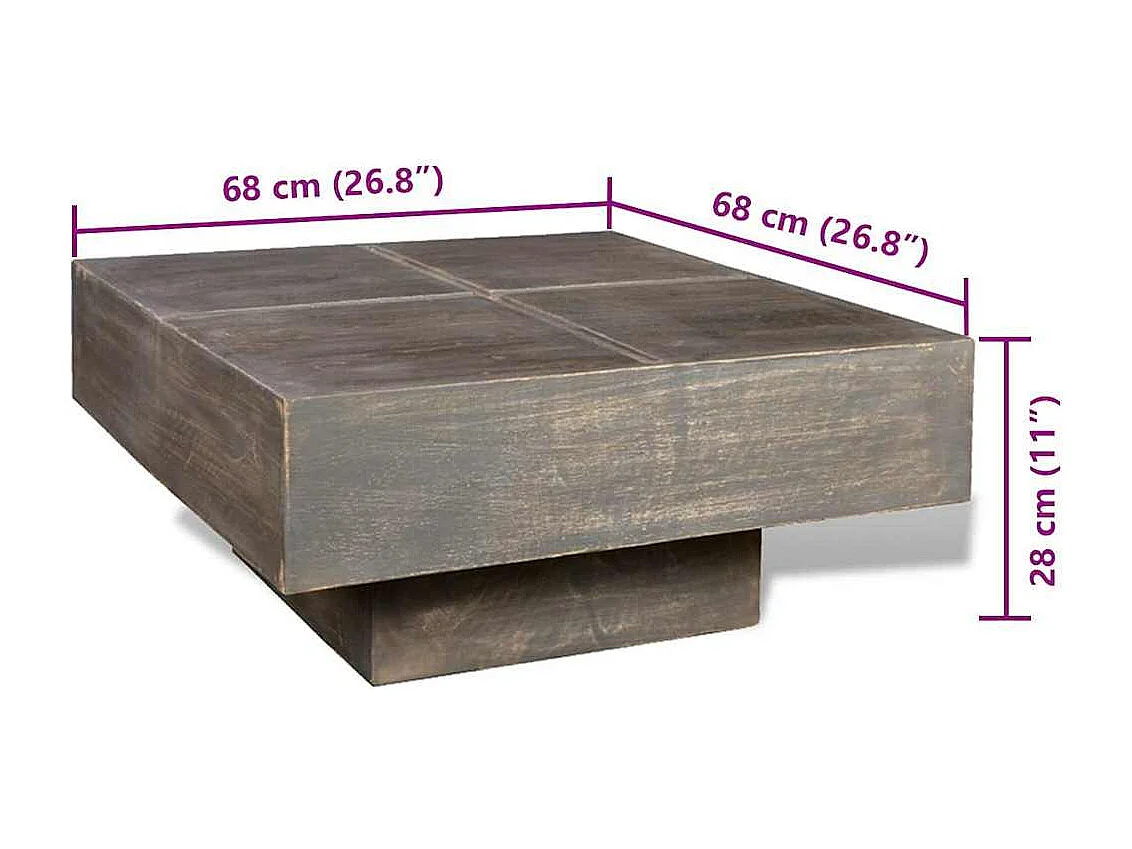 Tavolino da Salotto Marrone Scuro Quadrato Legno Massello Mango