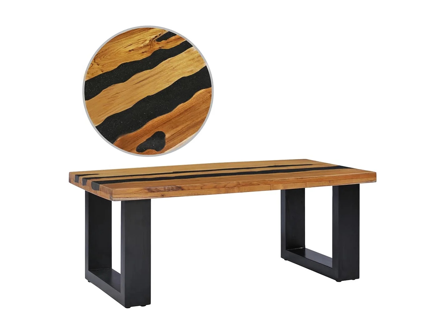 Table basse 100x50x40 cm Bois de teck massif et pierre de lave