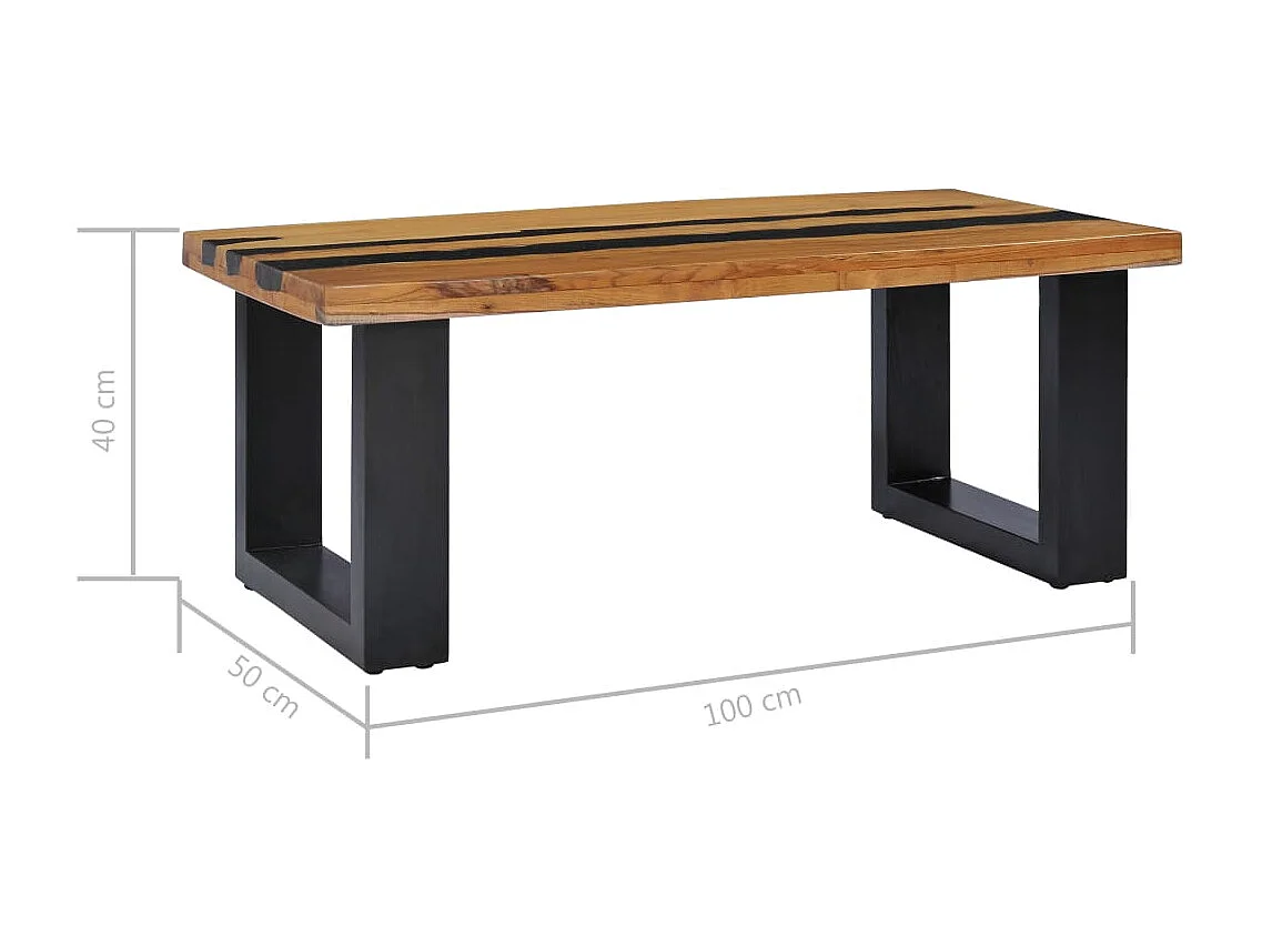 Table basse 100x50x40 cm Bois de teck massif et pierre de lave