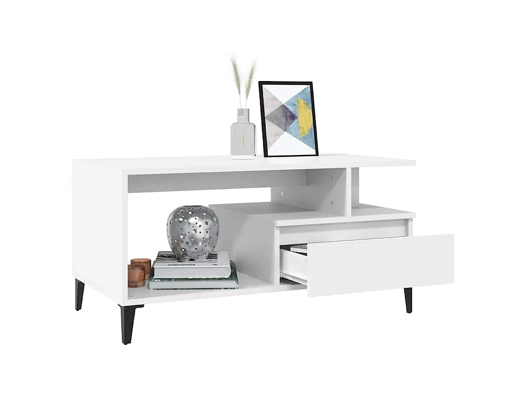 Tavolino da Salotto Bianco 90x49x45 cm in Legno Multistrato