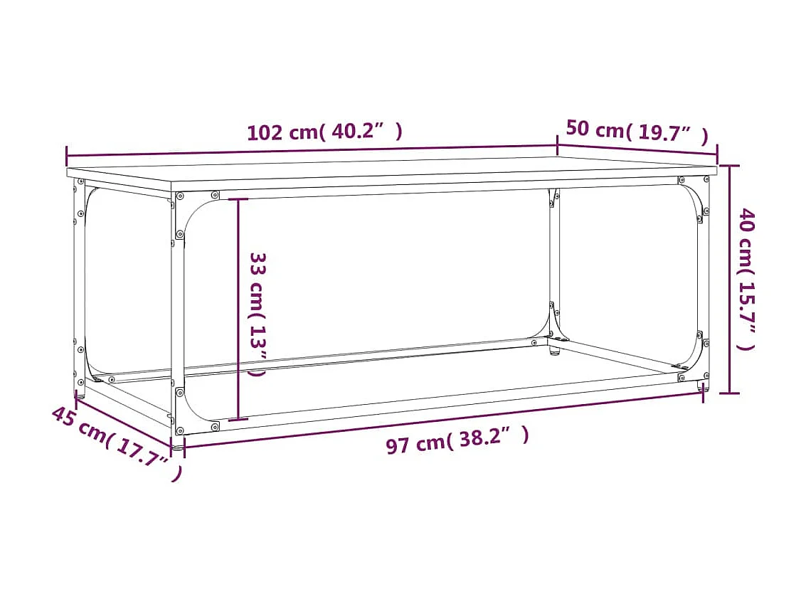 Table basse Chêne marron 102x50x40 cm Bois d'ingénierie et fer