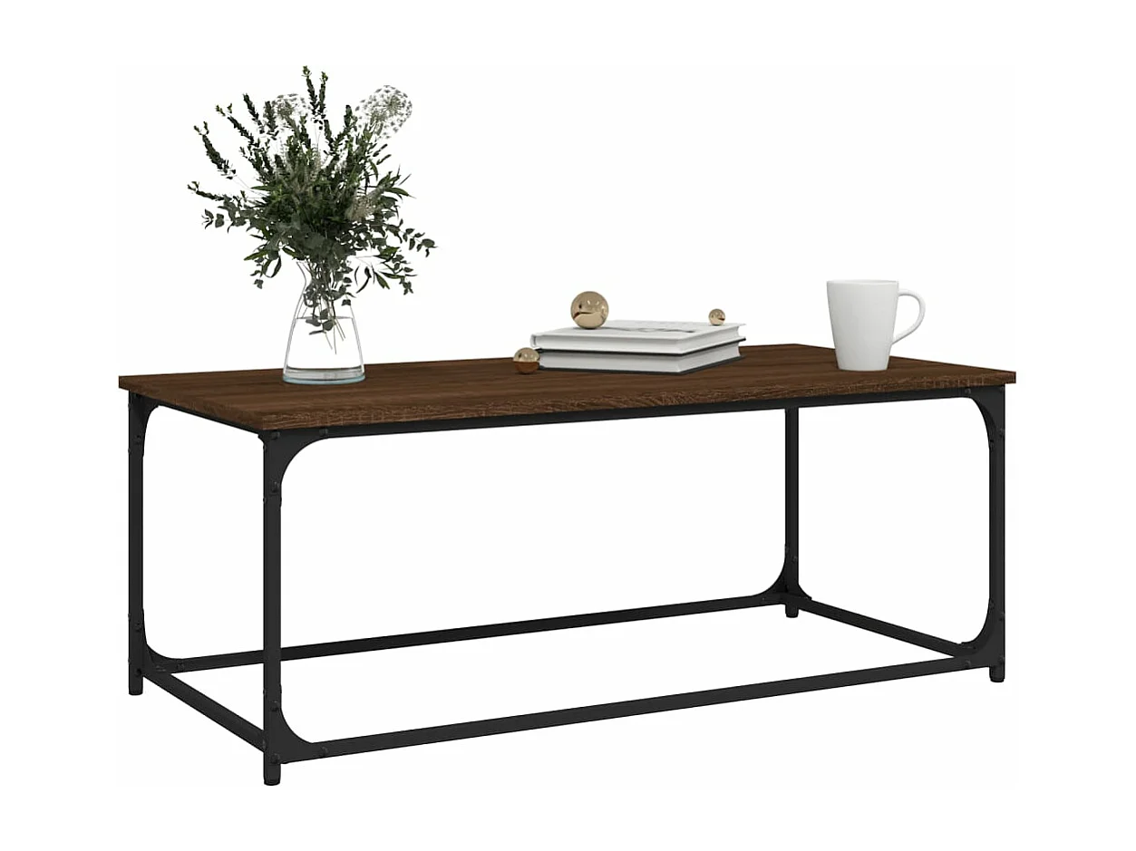Table basse Chêne marron 102x50x40 cm Bois d'ingénierie et fer