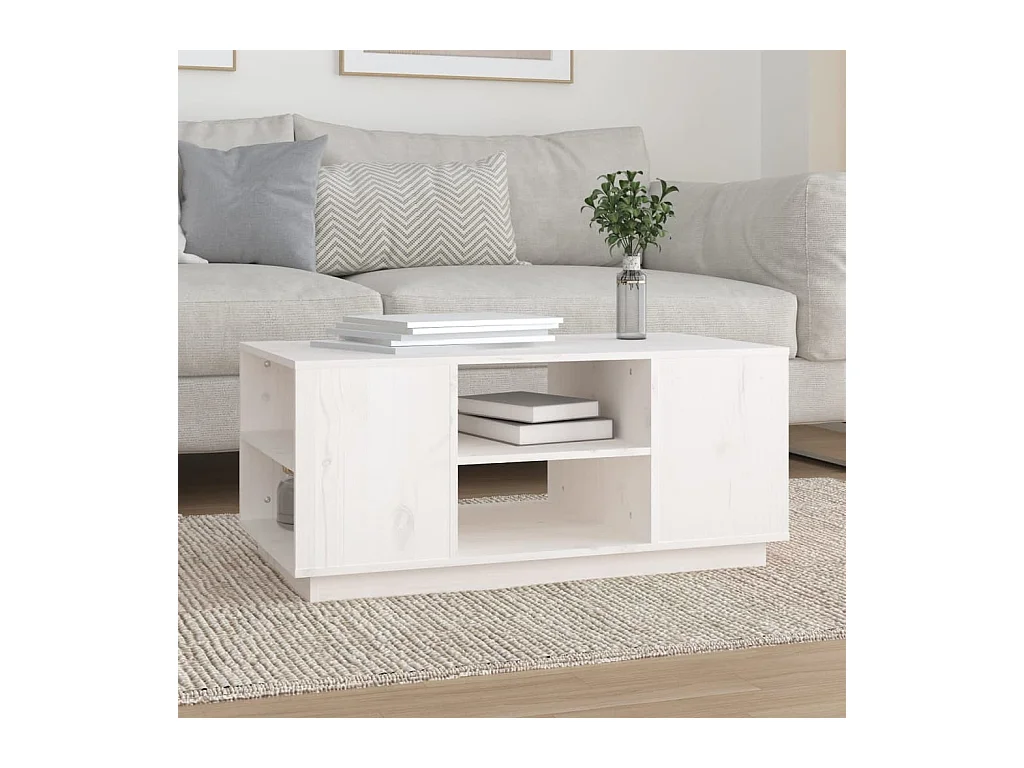Table basse Blanc 90x49x40,5 cm Bois massif de pin