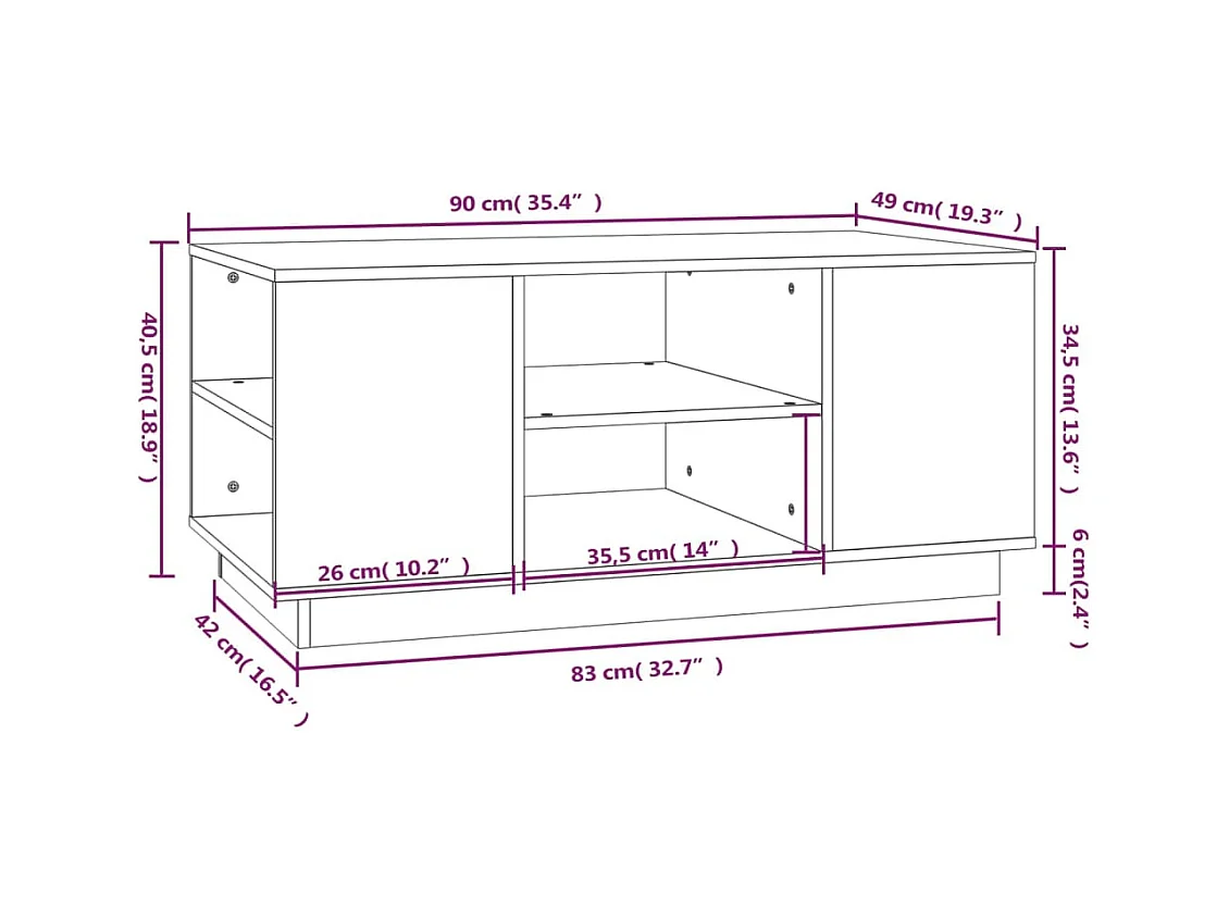 Couchtisch Weiß 90x49x40,5 cm Massivholz Kiefer