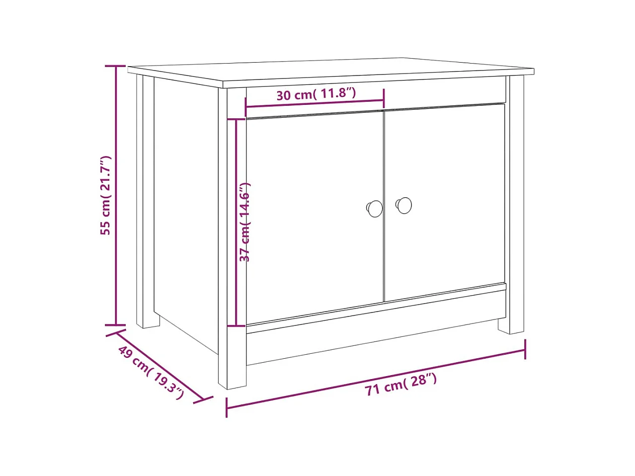 Mesa de centro 71x49x55 cm pinho maciço preto