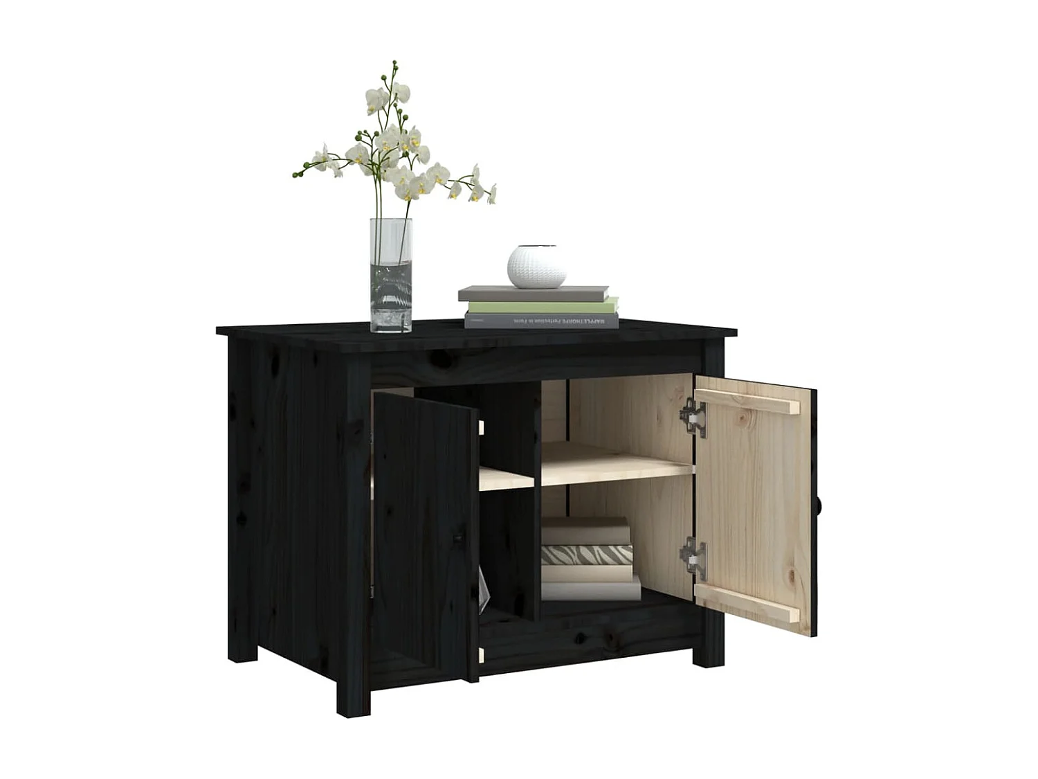 Table basse Noir 71x49x55 cm Bois massif de pin