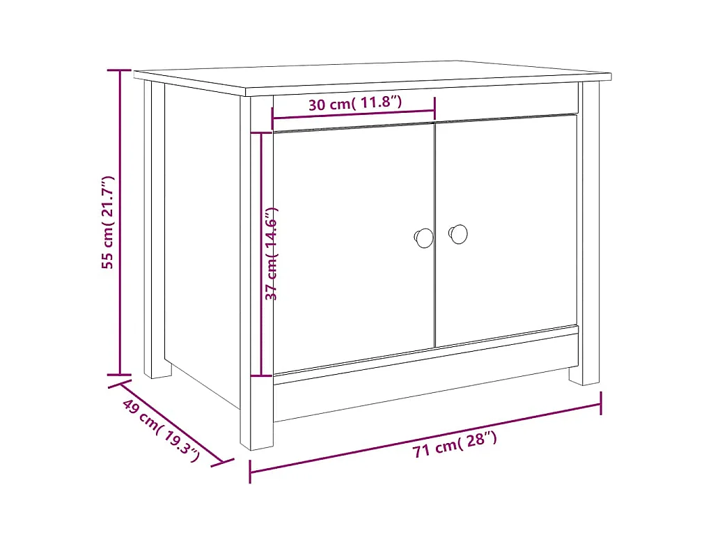 Tavolino da Salotto Nero 71x49x55cm in Legno Massello di Pino