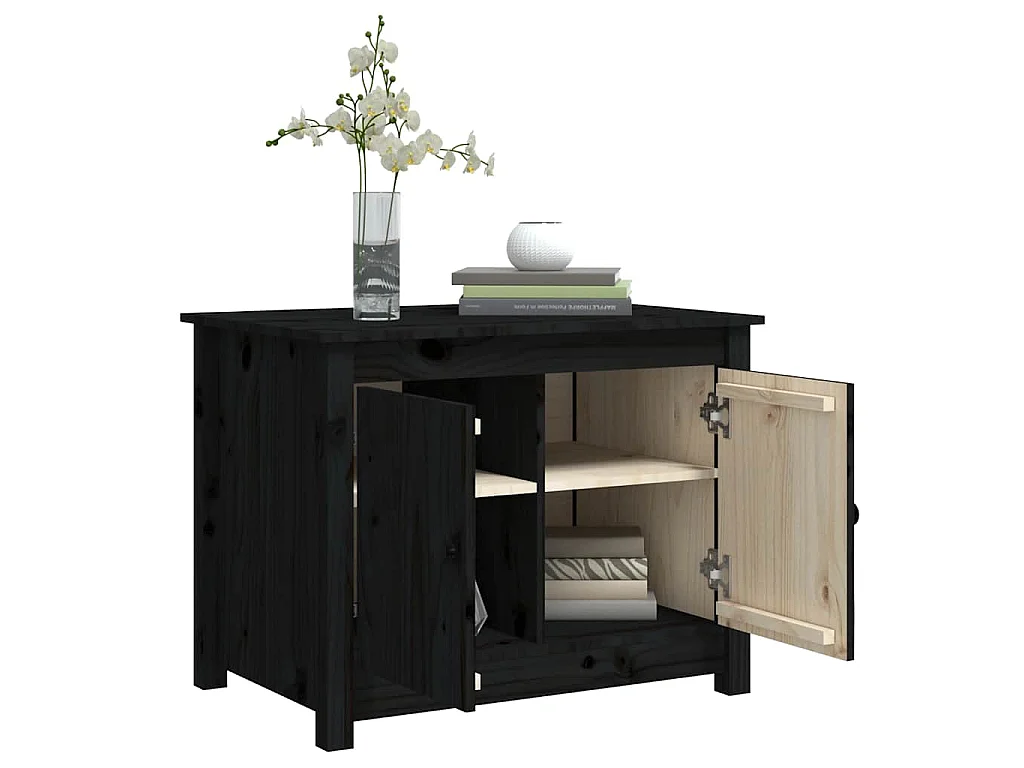 Tavolino da Salotto Nero 71x49x55cm in Legno Massello di Pino