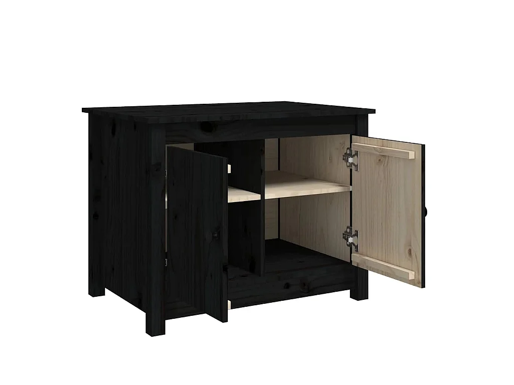 Tavolino da Salotto Nero 71x49x55cm in Legno Massello di Pino