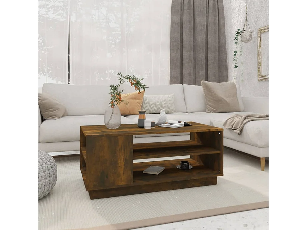 Salontafel 102x55x43 cm bewerkt hout gerookt eikenkleurig