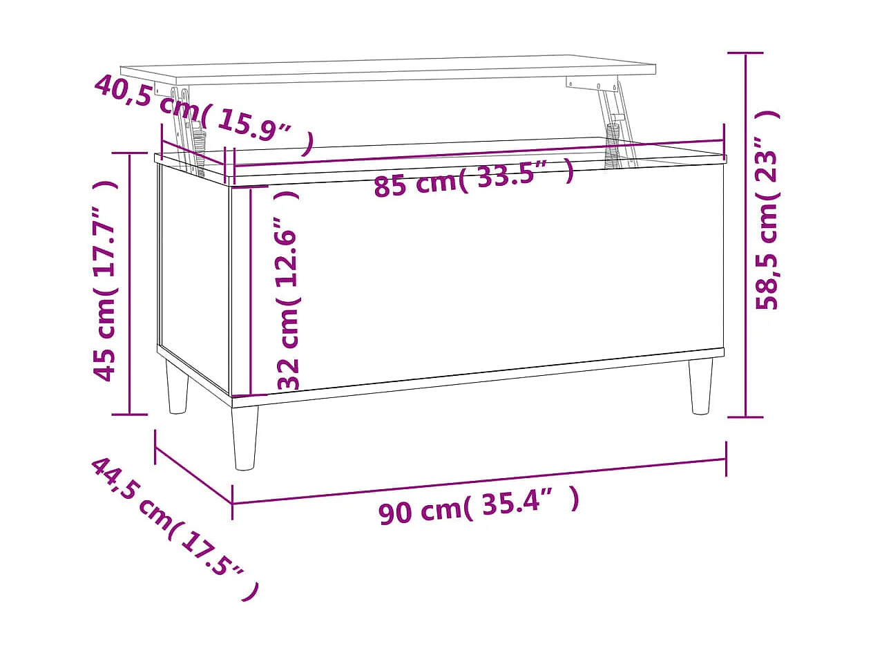 Salontafel 90x44,5x45 cm bewerkt hout wit