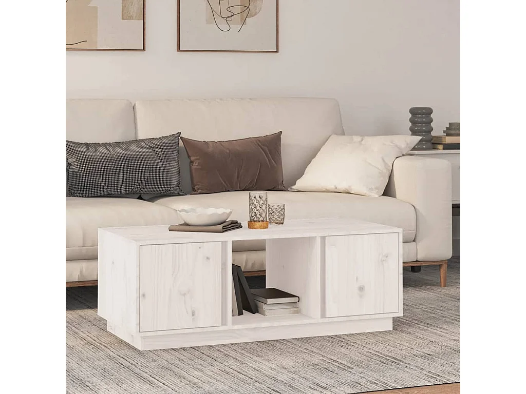 Couchtisch Weiß 110x50x40 cm Massivholz Kiefer