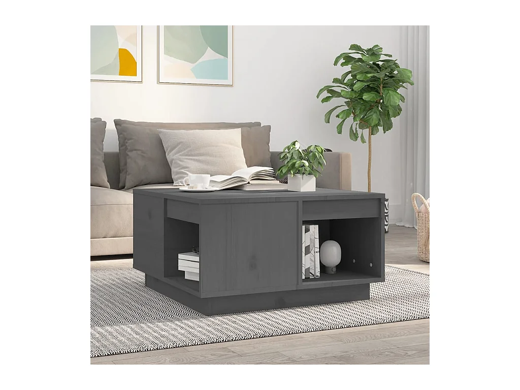 Table basse Gris 60x61x32,5 cm Bois massif de pin
