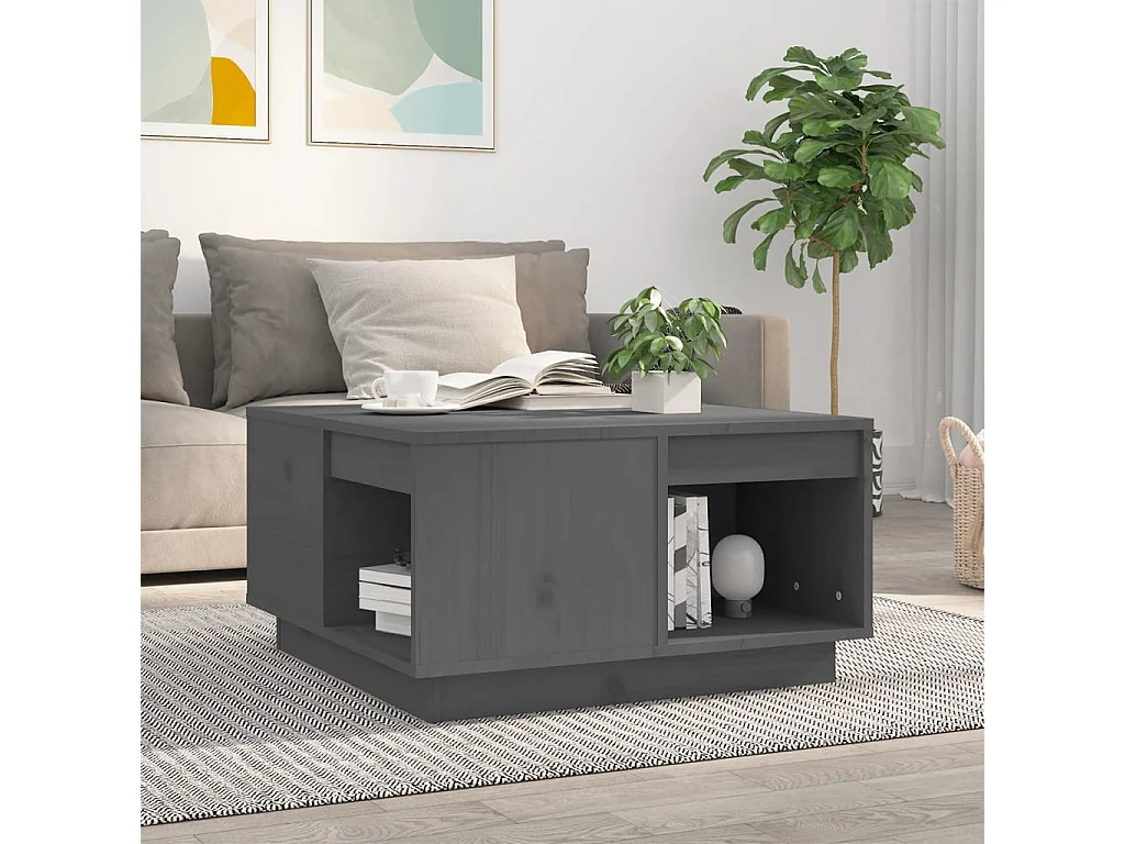 Mesa de centro de madera maciza de pino gris 60x61x32,5 cm