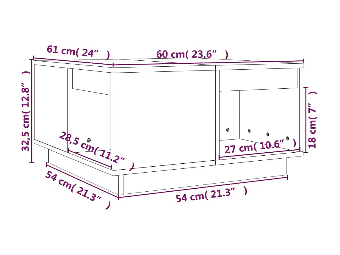 Mesa de centro de madera maciza de pino gris 60x61x32,5 cm