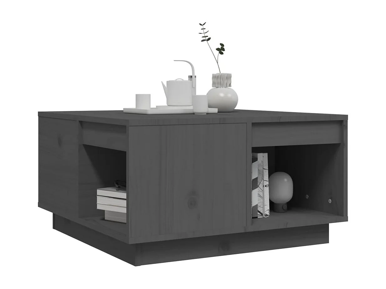 Mesa de centro de madera maciza de pino gris 60x61x32,5 cm