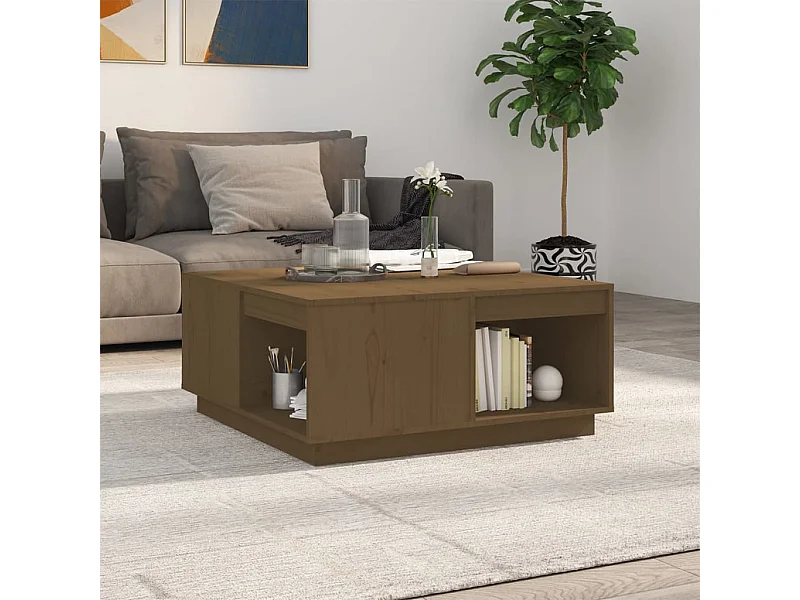 Mesa de centro madera maciza de pino marrón miel 80x81x36,5 cm
