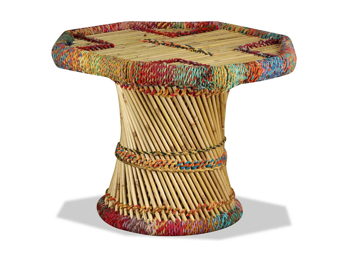 Tavolino da Salotto in Bambù con Dettagli Chindi Multicolore