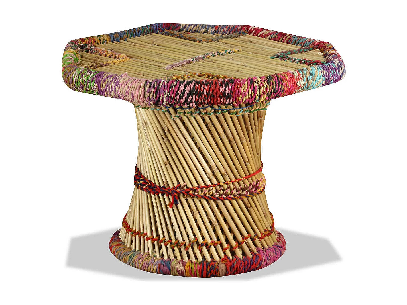 Tavolino da Salotto in Bambù con Dettagli Chindi Multicolore