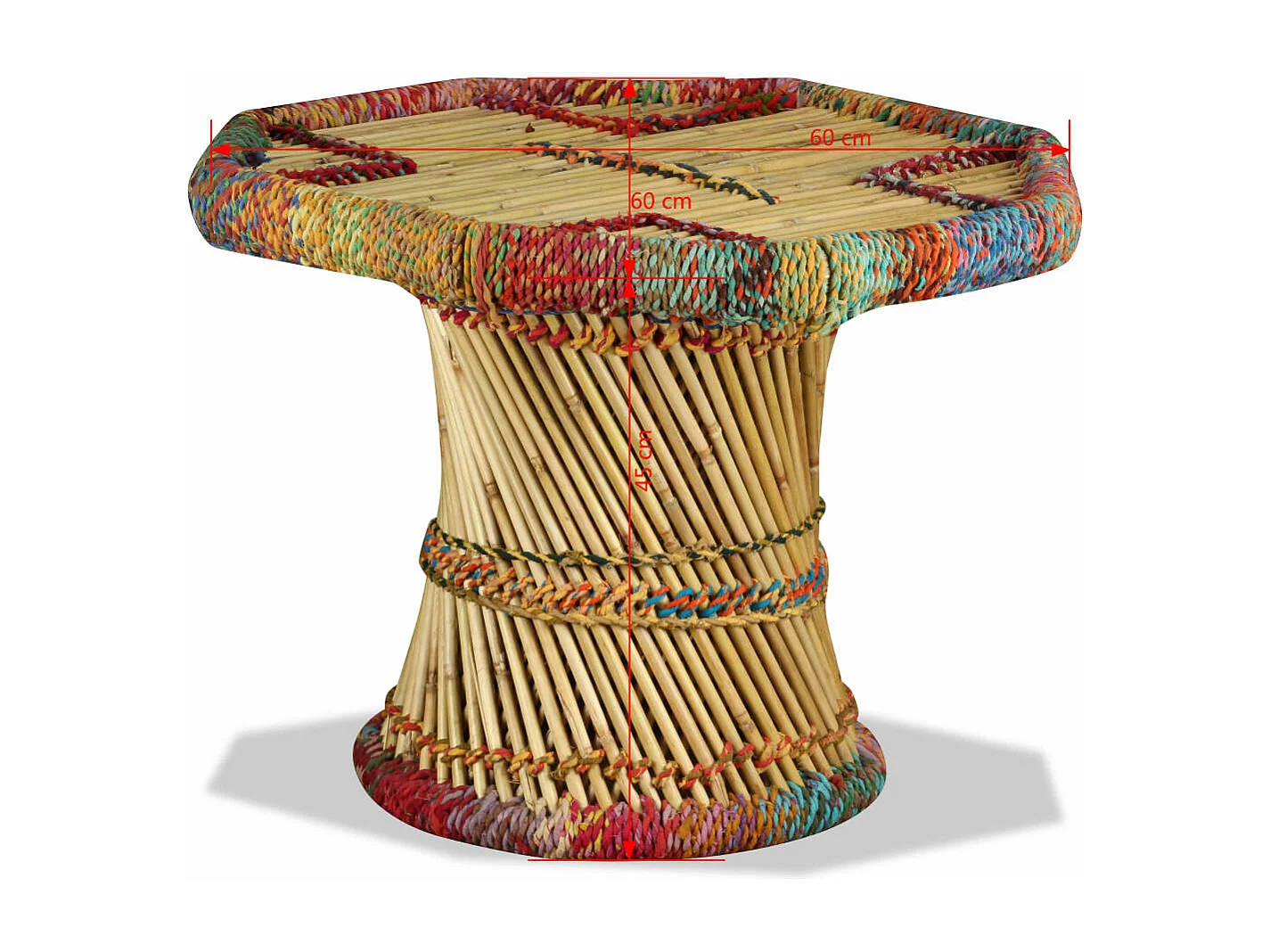 Tavolino da Salotto in Bambù con Dettagli Chindi Multicolore