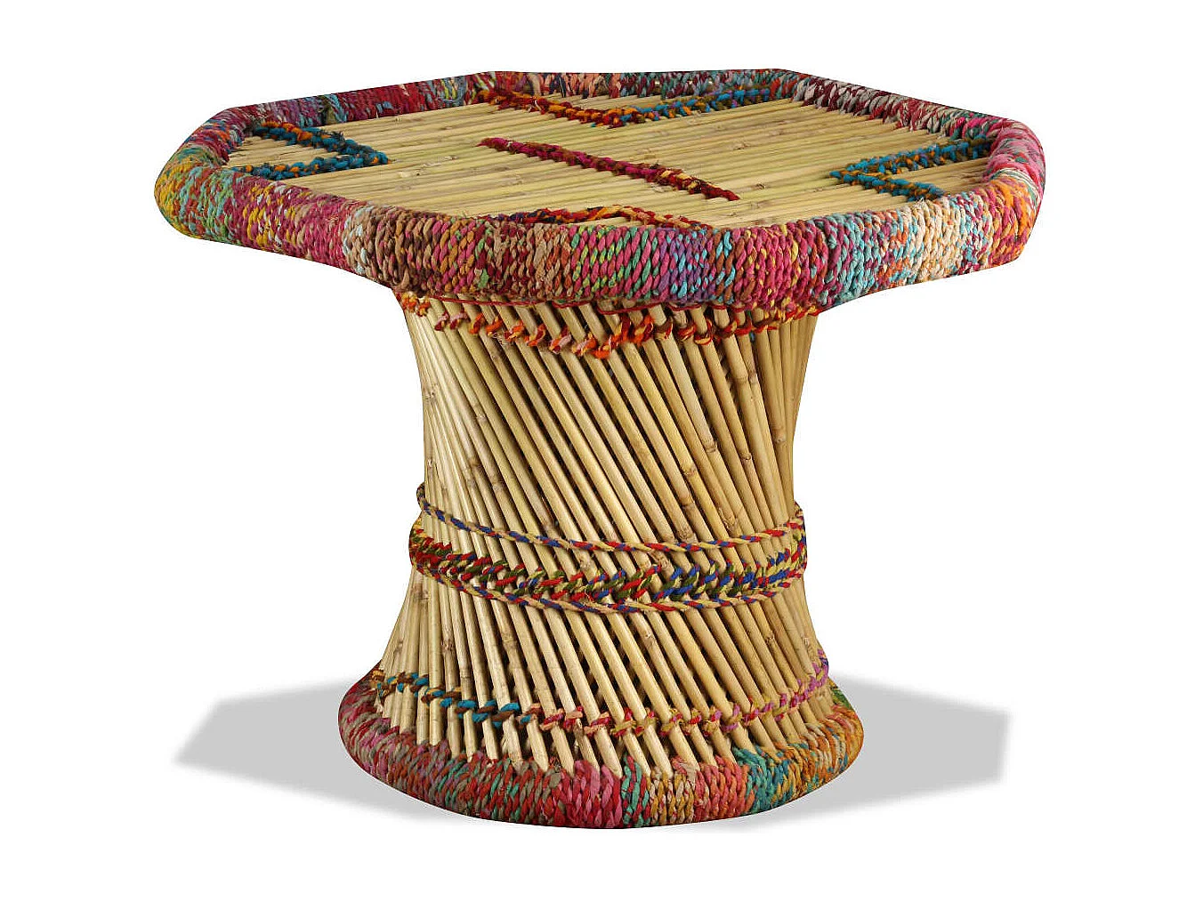 Tavolino da Salotto in Bambù con Dettagli Chindi Multicolore