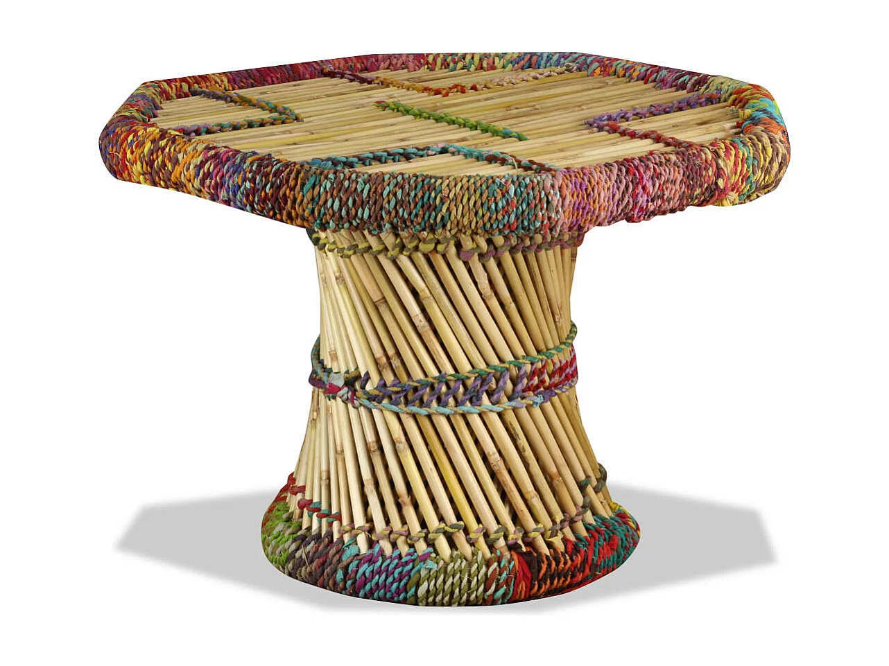 Tavolino da Salotto in Bambù con Dettagli Chindi Multicolore