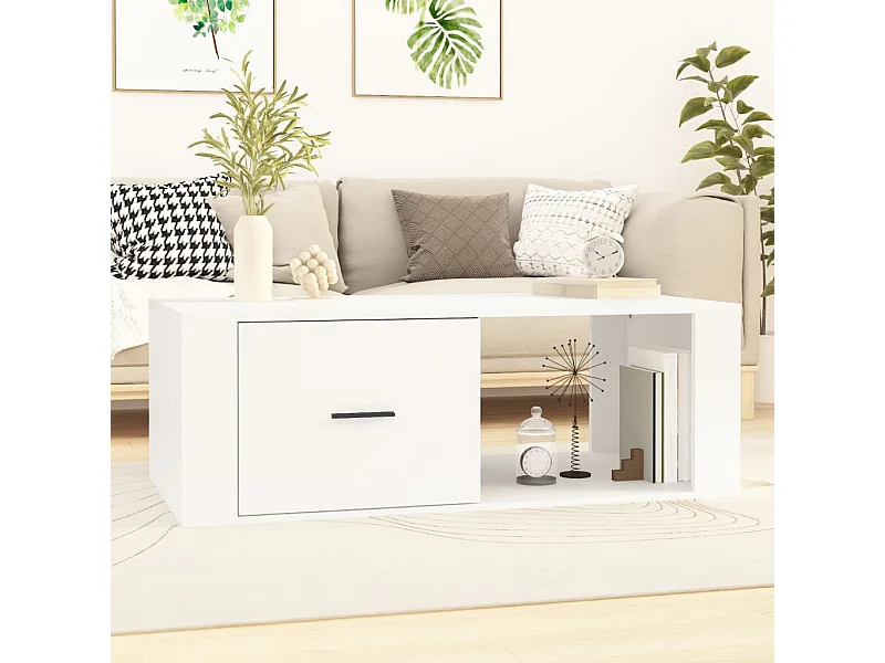 Mesa de centro madera contrachapada blanco 100x50,5x35 cm