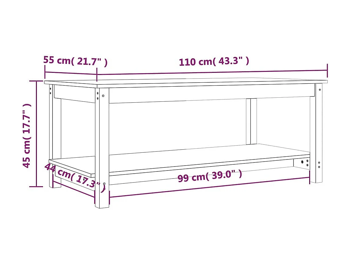 Salontafel 110x55x45 cm massief grenenhout honingbruin