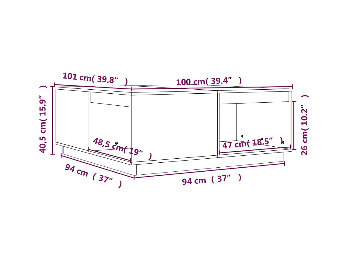 Table basse Noir 100x101x40,5 cm Bois massif de pin
